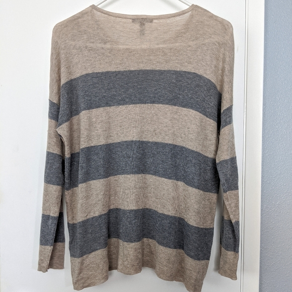Eileen Fisher Stripe Gray & Tan Sweater - Picture 6 of 7